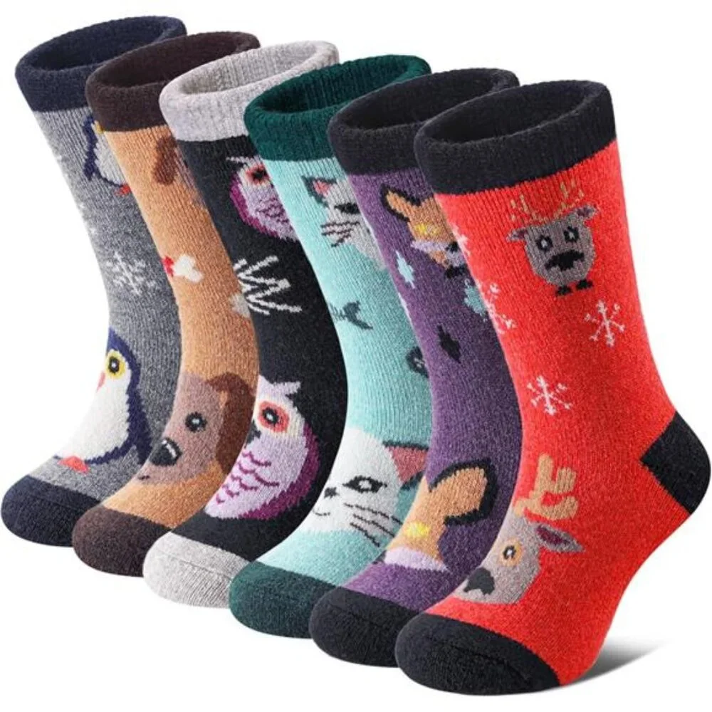 6 Pairs Kids Merino Wool Hiking Socks Thermal Winter Crew Socks